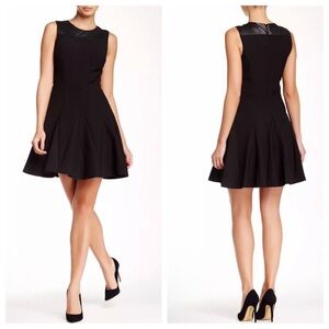 Halston Heritage Leather Trim Panel Fit & Flare Sleeveless Dress size 2-4